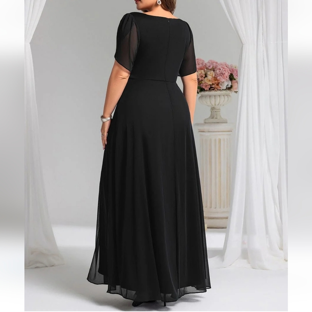Chiffon A-Line Ruffle Sleeve Evening Dress - Picture 2 of 13